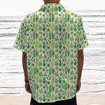 White Cactus Plant Pattern Print Textured Short Sleeve Shirt