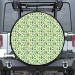 White Cactus Plant Pattern Print Tire Cover