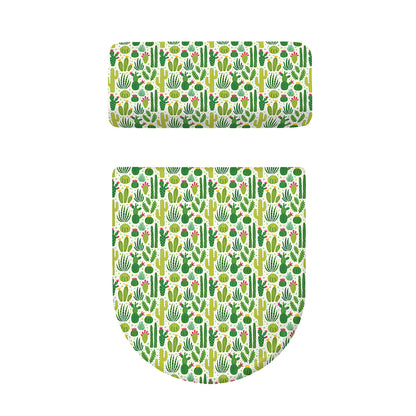 White Cactus Plant Pattern Print Toilet Lid And Tank Cover Set