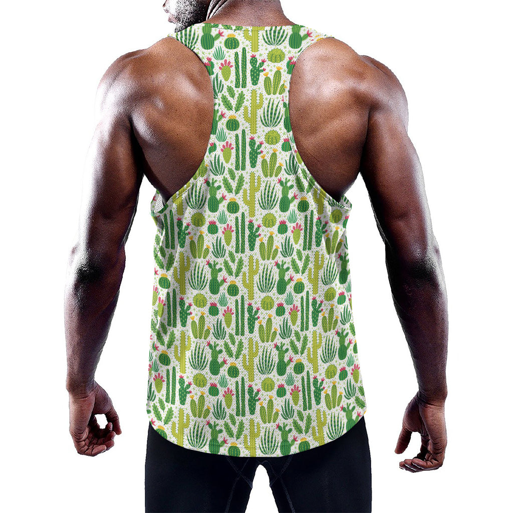 White Cactus Plant Pattern Print Training Tank Top