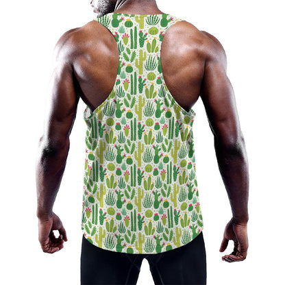 White Cactus Plant Pattern Print Training Tank Top