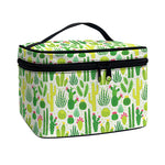 White Cactus Plant Pattern Print Travel Makeup Bag