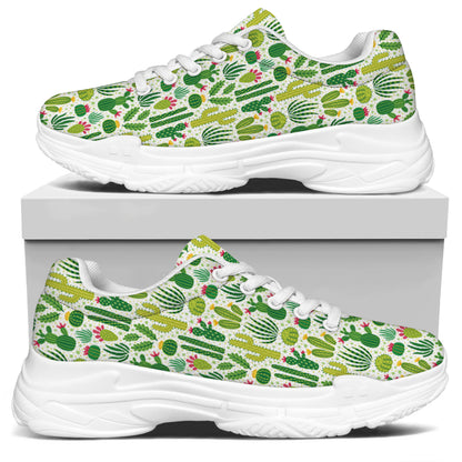 White Cactus Plant Pattern Print White Chunky Shoes