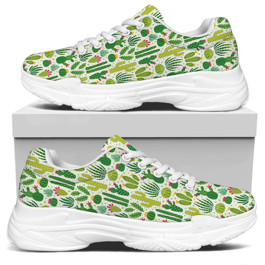 White Cactus Plant Pattern Print White Chunky Shoes