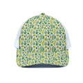 White Cactus Plant Pattern Print White Mesh Trucker Hat