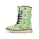 White Cactus Plant Pattern Print Winter Boots