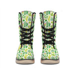 White Cactus Plant Pattern Print Winter Boots