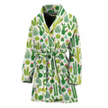 White Cactus Plant Pattern Print Women's Bathrobe