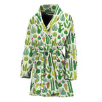 White Cactus Plant Pattern Print Women's Bathrobe