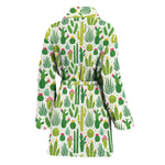 White Cactus Plant Pattern Print Women's Bathrobe