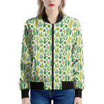 White Cactus Plant Pattern Print Women's Bomber Jacket
