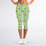White Cactus Plant Pattern Print Women's Capri Leggings
