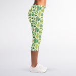White Cactus Plant Pattern Print Women's Capri Leggings