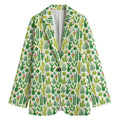 White Cactus Plant Pattern Print Women's Cotton Blazer