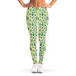 White Cactus Plant Pattern Print Women's Leggings
