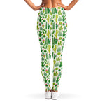 White Cactus Plant Pattern Print Women's Leggings
