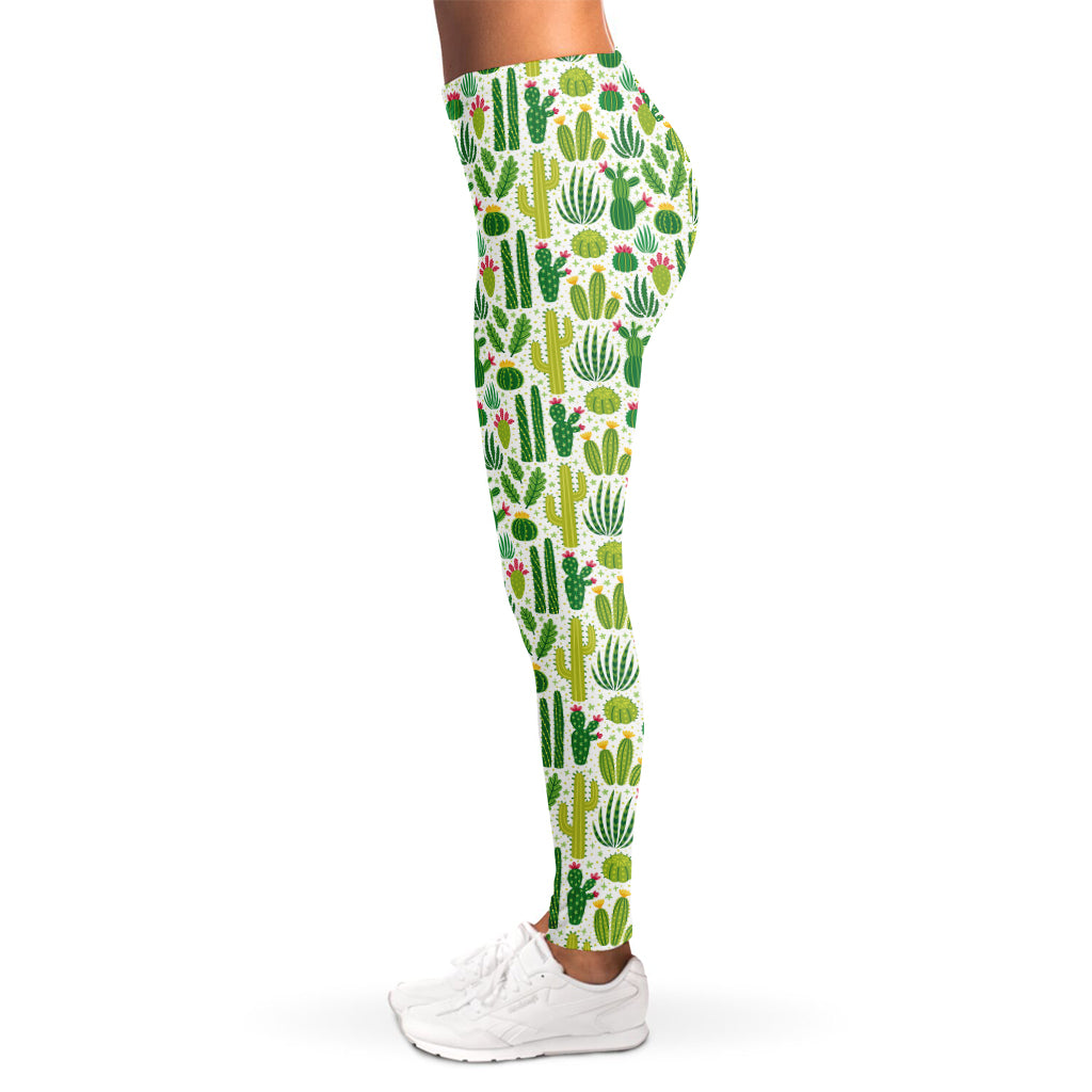 White Cactus Plant Pattern Print Women's Leggings