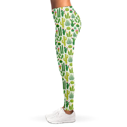 White Cactus Plant Pattern Print Women's Leggings