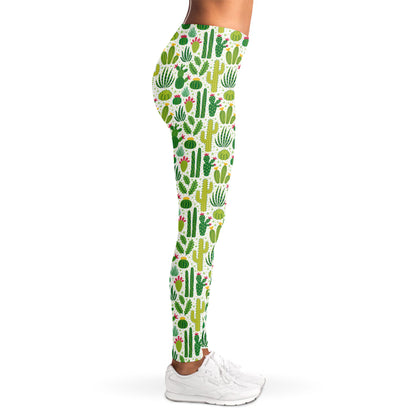White Cactus Plant Pattern Print Women's Leggings