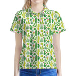 White Cactus Plant Pattern Print Women's Polo Shirt