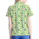 White Cactus Plant Pattern Print Women's Polo Shirt