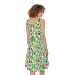 White Cactus Plant Pattern Print Women's Sleeveless Dress