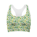 White Cactus Plant Pattern Print Women's Sports Bra