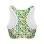 White Cactus Plant Pattern Print Women's Sports Bra