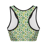 White Cactus Plant Pattern Print Women's Sports Bra