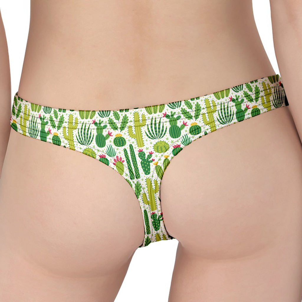 White Cactus Plant Pattern Print Women's Thong