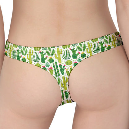 White Cactus Plant Pattern Print Women's Thong
