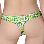 White Cactus Plant Pattern Print Women's Thong