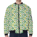 White Cactus Plant Pattern Print Zip Sleeve Bomber Jacket