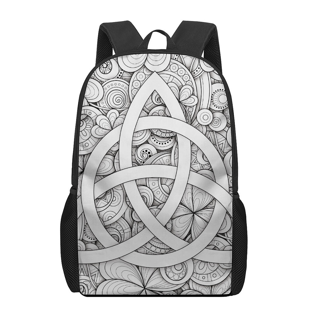 White Celtic Trinity Knot Symbol Print 17 Inch Backpack
