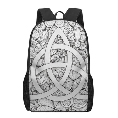 White Celtic Trinity Knot Symbol Print 17 Inch Backpack