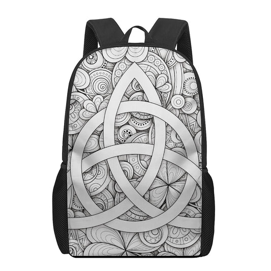 White Celtic Trinity Knot Symbol Print 17 Inch Backpack
