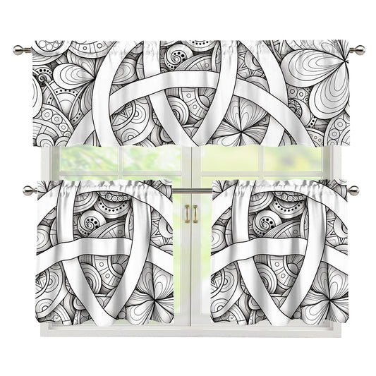 White Celtic Trinity Knot Symbol Print 3 Piece Kitchen Curtains