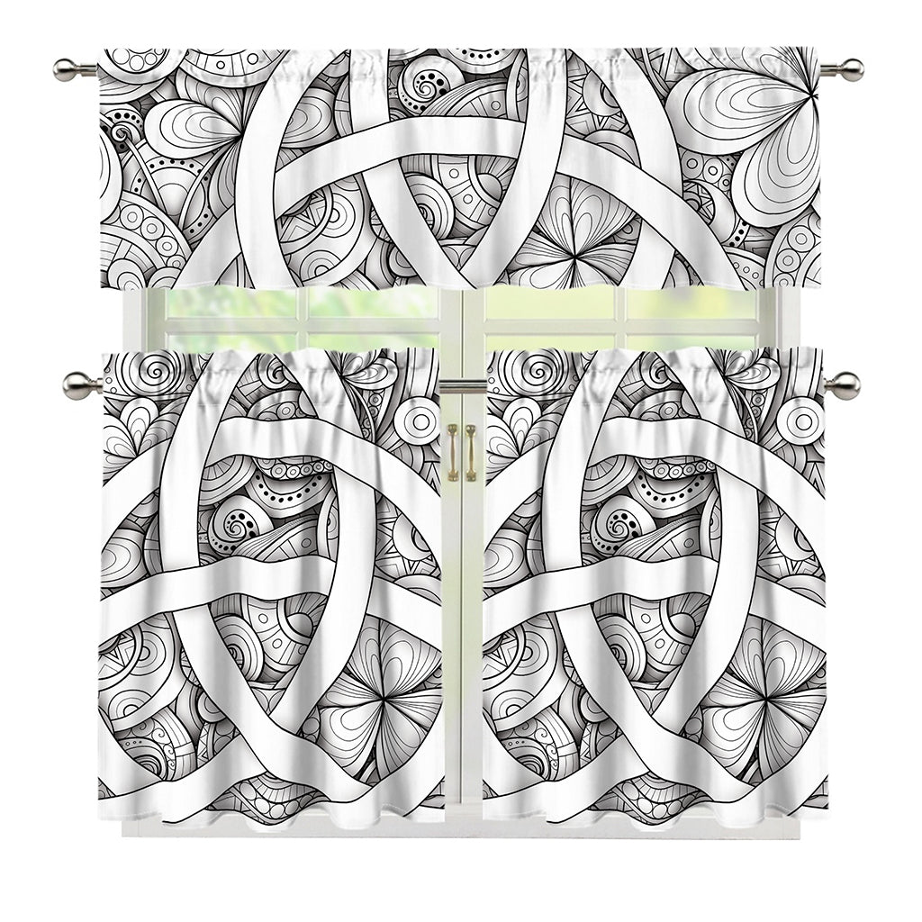 White Celtic Trinity Knot Symbol Print 3 Piece Kitchen Curtains