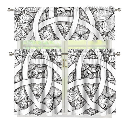 White Celtic Trinity Knot Symbol Print 3 Piece Kitchen Curtains