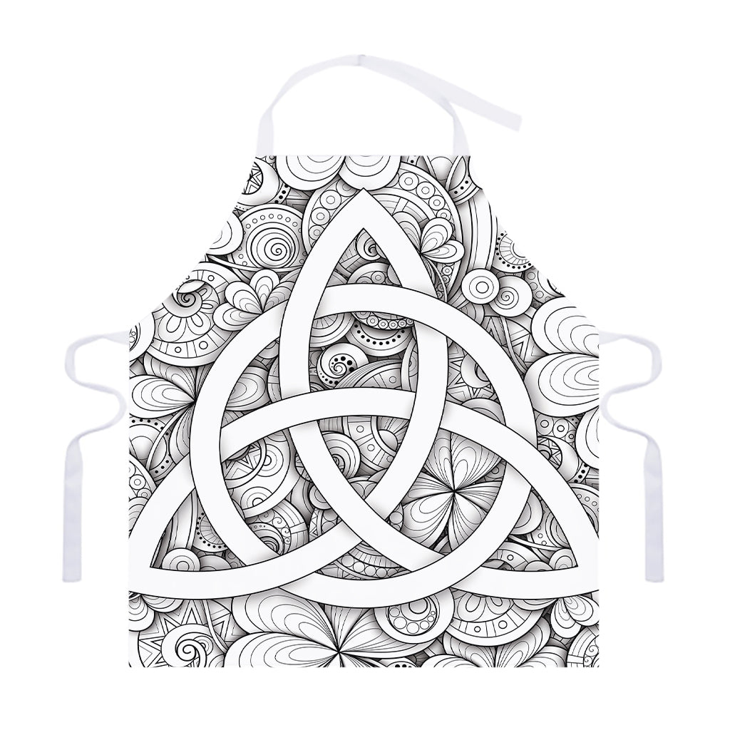 White Celtic Trinity Knot Symbol Print Adjustable Apron