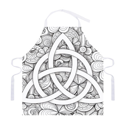 White Celtic Trinity Knot Symbol Print Adjustable Apron