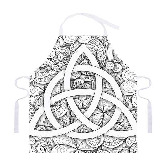White Celtic Trinity Knot Symbol Print Adjustable Apron