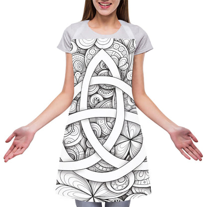 White Celtic Trinity Knot Symbol Print Adjustable Apron