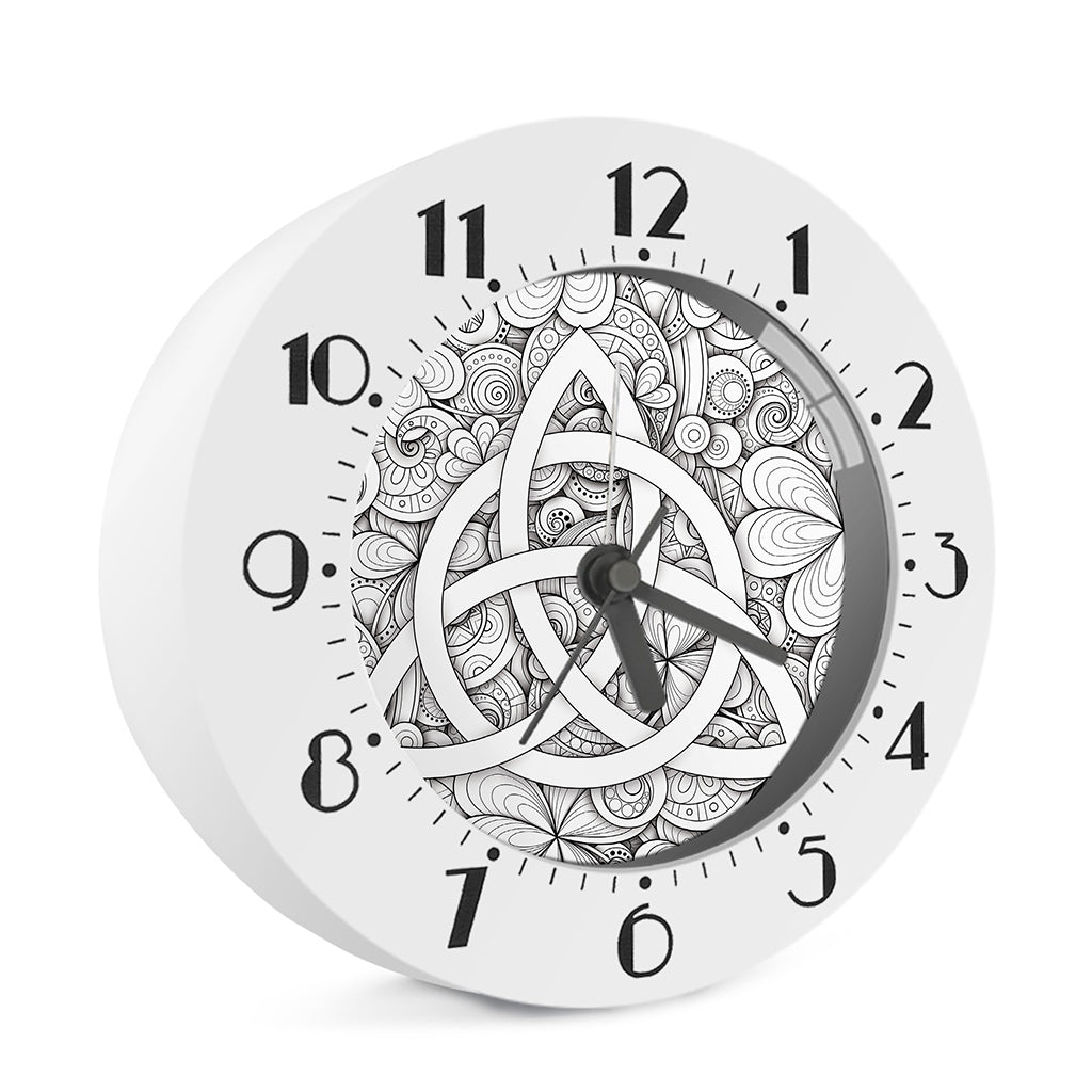 White Celtic Trinity Knot Symbol Print Alarm Clock