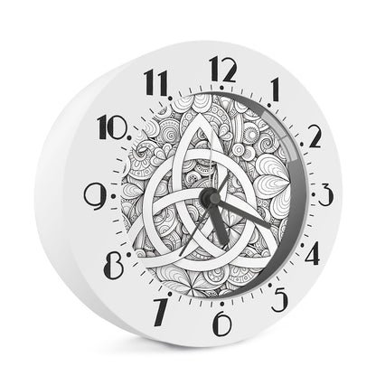 White Celtic Trinity Knot Symbol Print Alarm Clock