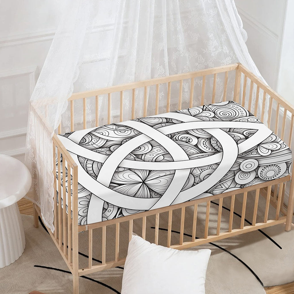 White Celtic Trinity Knot Symbol Print Baby Crib Sheet