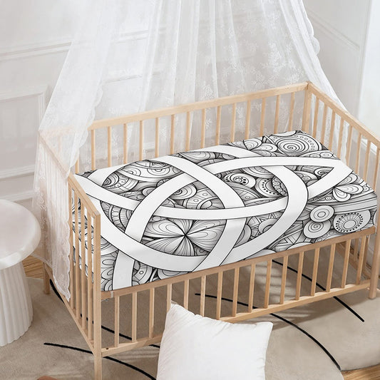 White Celtic Trinity Knot Symbol Print Baby Crib Sheet