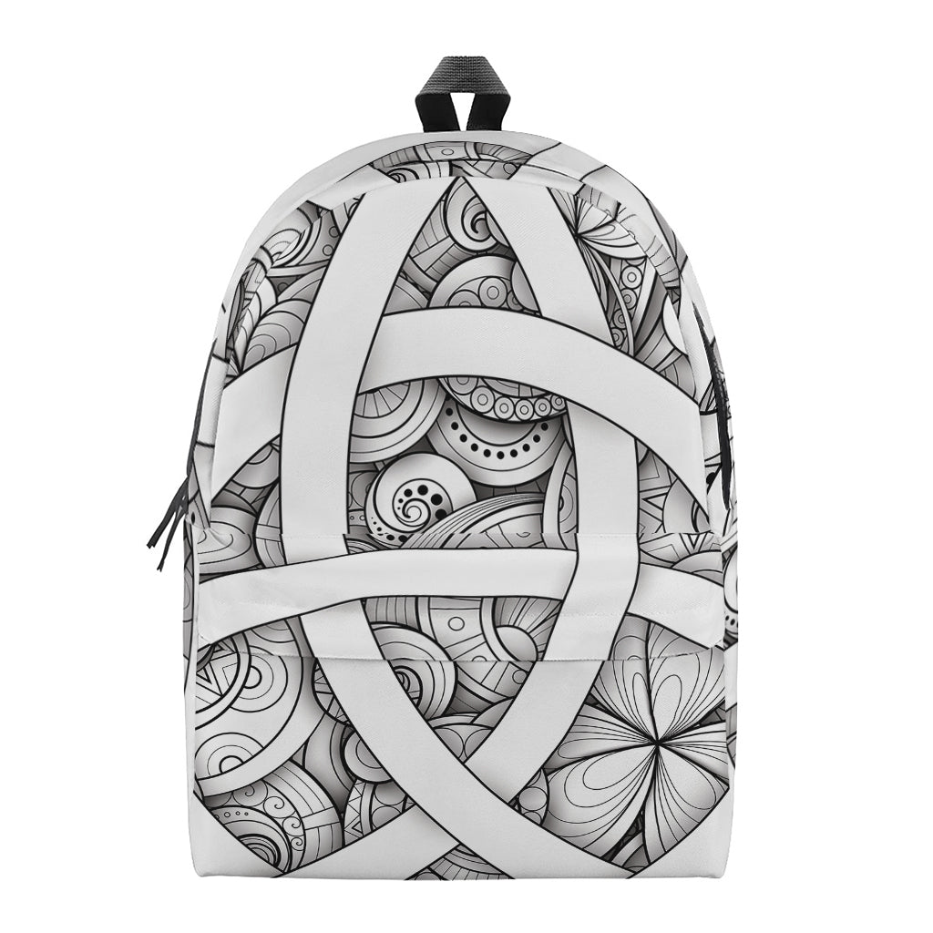 White Celtic Trinity Knot Symbol Print Backpack