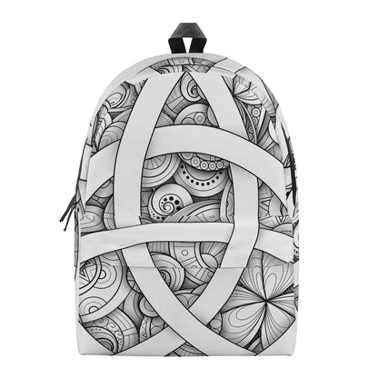 White Celtic Trinity Knot Symbol Print Backpack