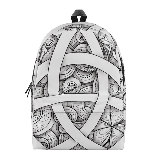 White Celtic Trinity Knot Symbol Print Backpack